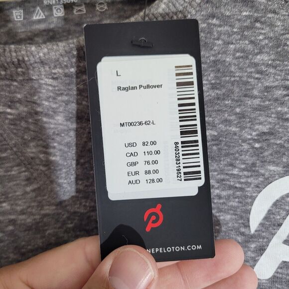 Peloton Raglan Pullover Adult Large‎ Gray Long Sleeve Workout Athletic Gym NWT - Picture 5 of 8